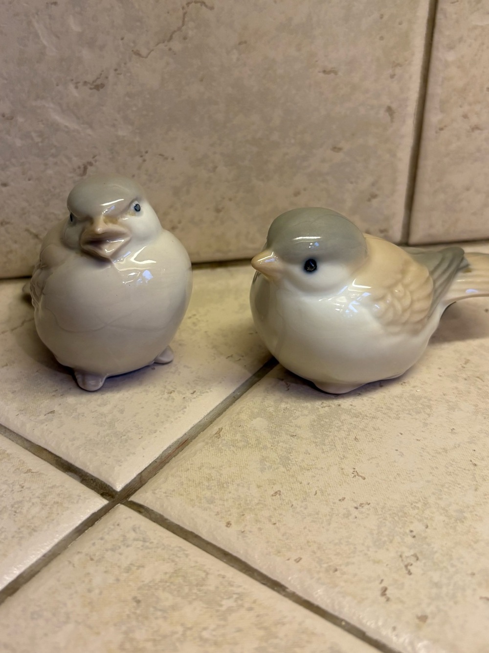 Vintage Homco Porcelain Sparrows Vintage Japan Set of 2 Gray, Brown and White